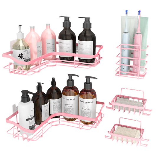 5 Piece Pink Corner Shower Caddy Adhesive